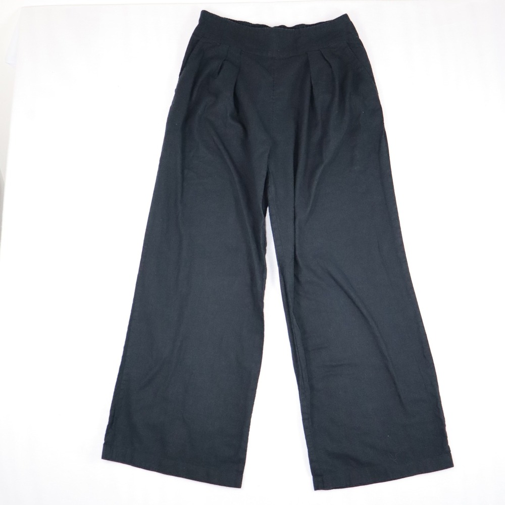 Abercrombie & Fitch Linen Wide Leg Pants Women's Medium Black Minimalist Coastal